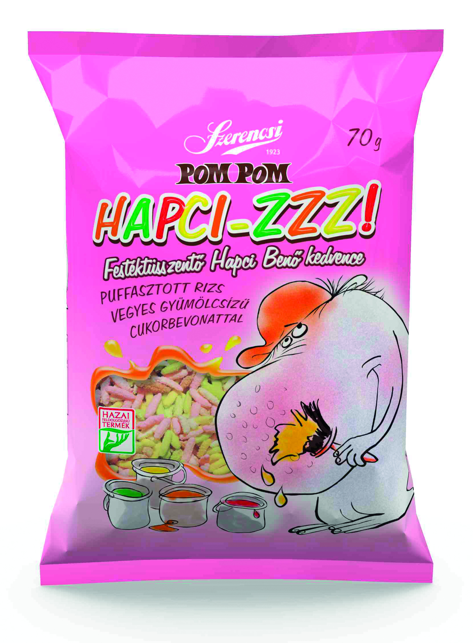 Szerencsi POMPOM Hapci-ZZZ!!! 70g (puffasztott rizs vegyes gyümölcsízű cukorbevonattal)